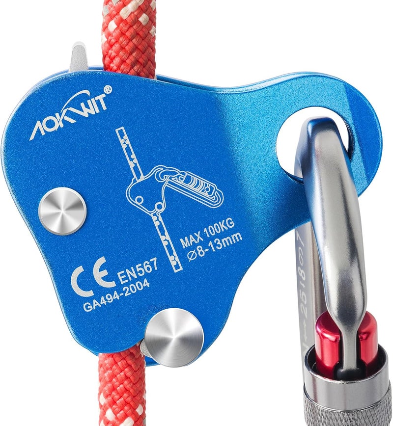 AOKWIT Climbing Ascender Rope Grab Fall Protection Belay Device Tree Climbing Gear Rappelling Equipment Rope Ascender for Rock Climbing Mountaineering Arborist Caving Rescue Aerial Work 8-12mm Ropes - Image 1